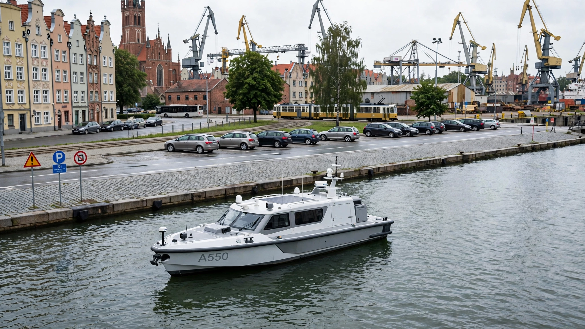 Bezzałogowa jednostka pływająca A550 na wodzie w Porcie Gdańsk