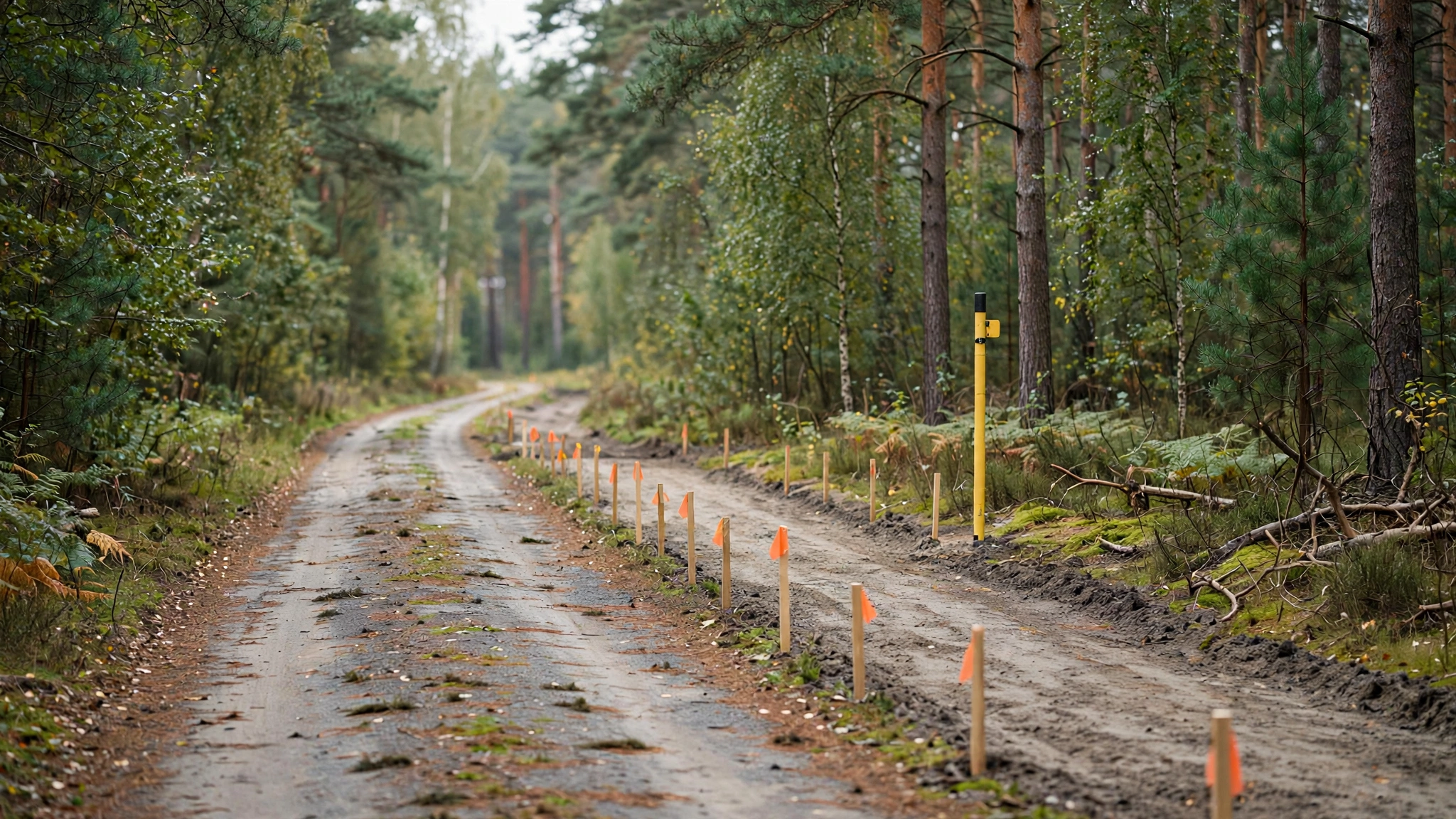 Leśna droga wzdłuż ul. Stogi w Gdańsku, gdzie powstanie droga rowerowa przy trasie gazociągu do terminala FSRU