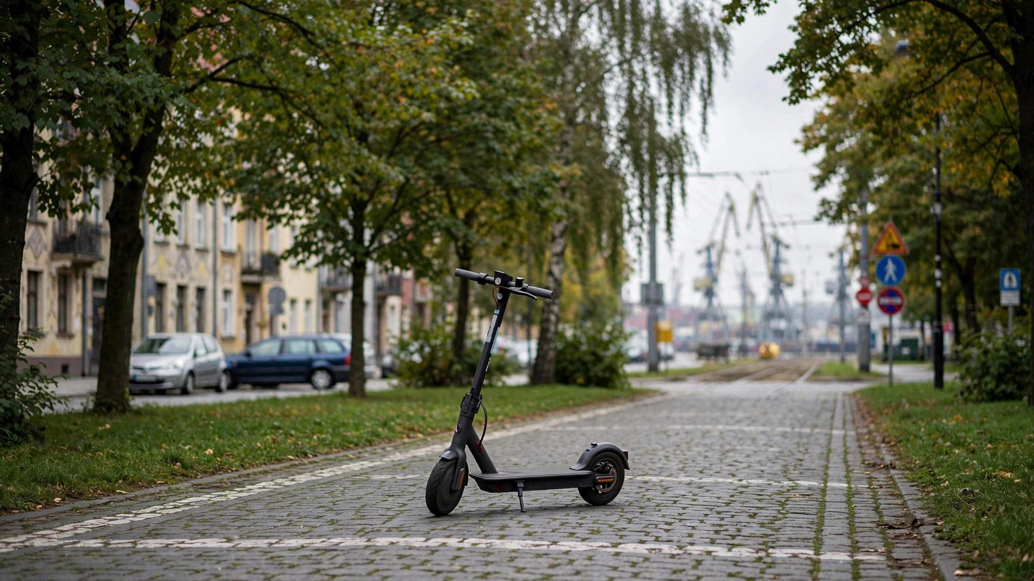 Elektryczna hulajnoga na alejce w parku, symbolizująca poszukiwanego napastnika z Parku Reagana w Gdańsku