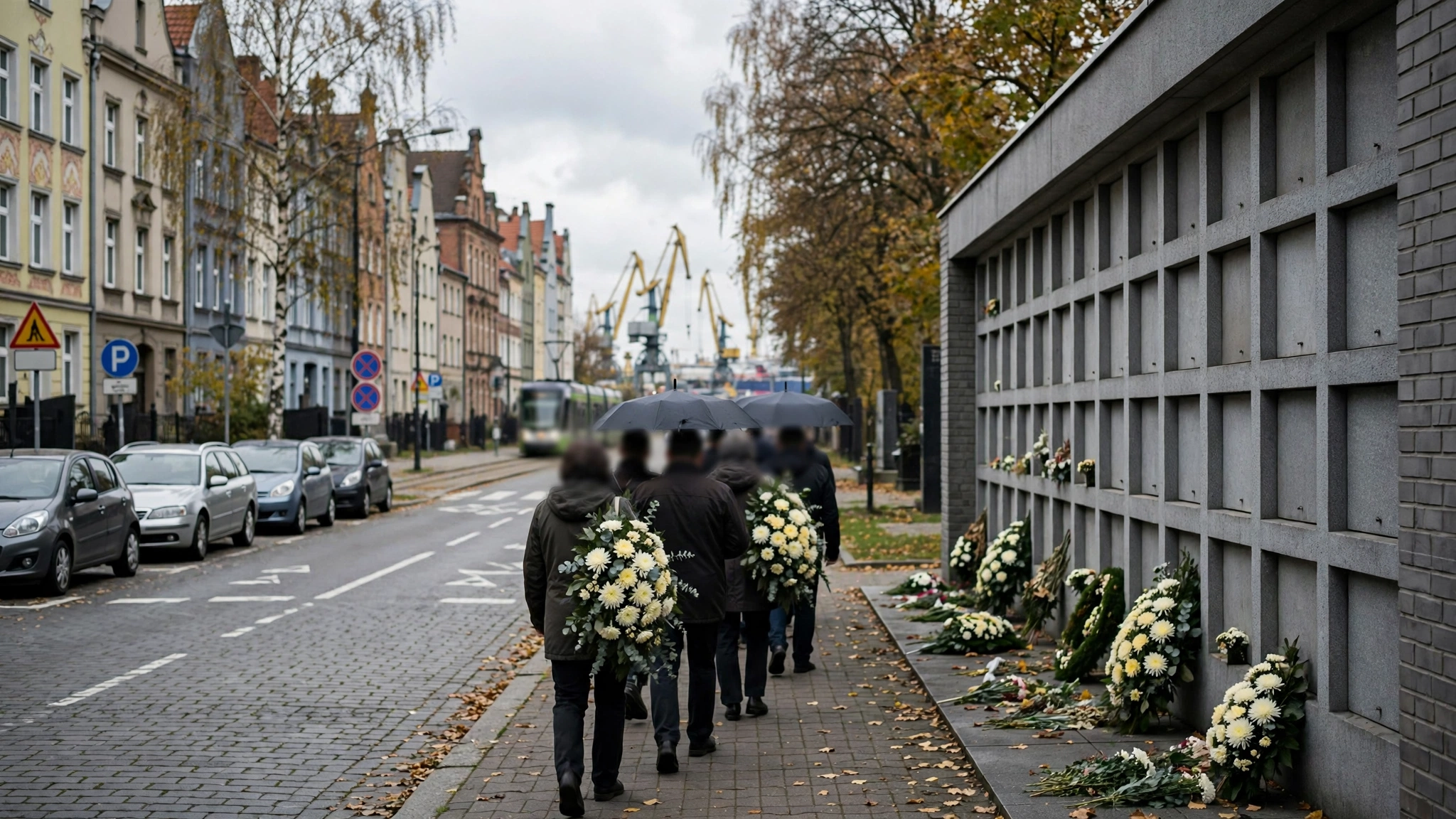 Kondukt żałobny i kolumbarium na cmentarzu sobieszewskim podczas pogrzebu Danuty Płuzińskiej-Siemieniuk
