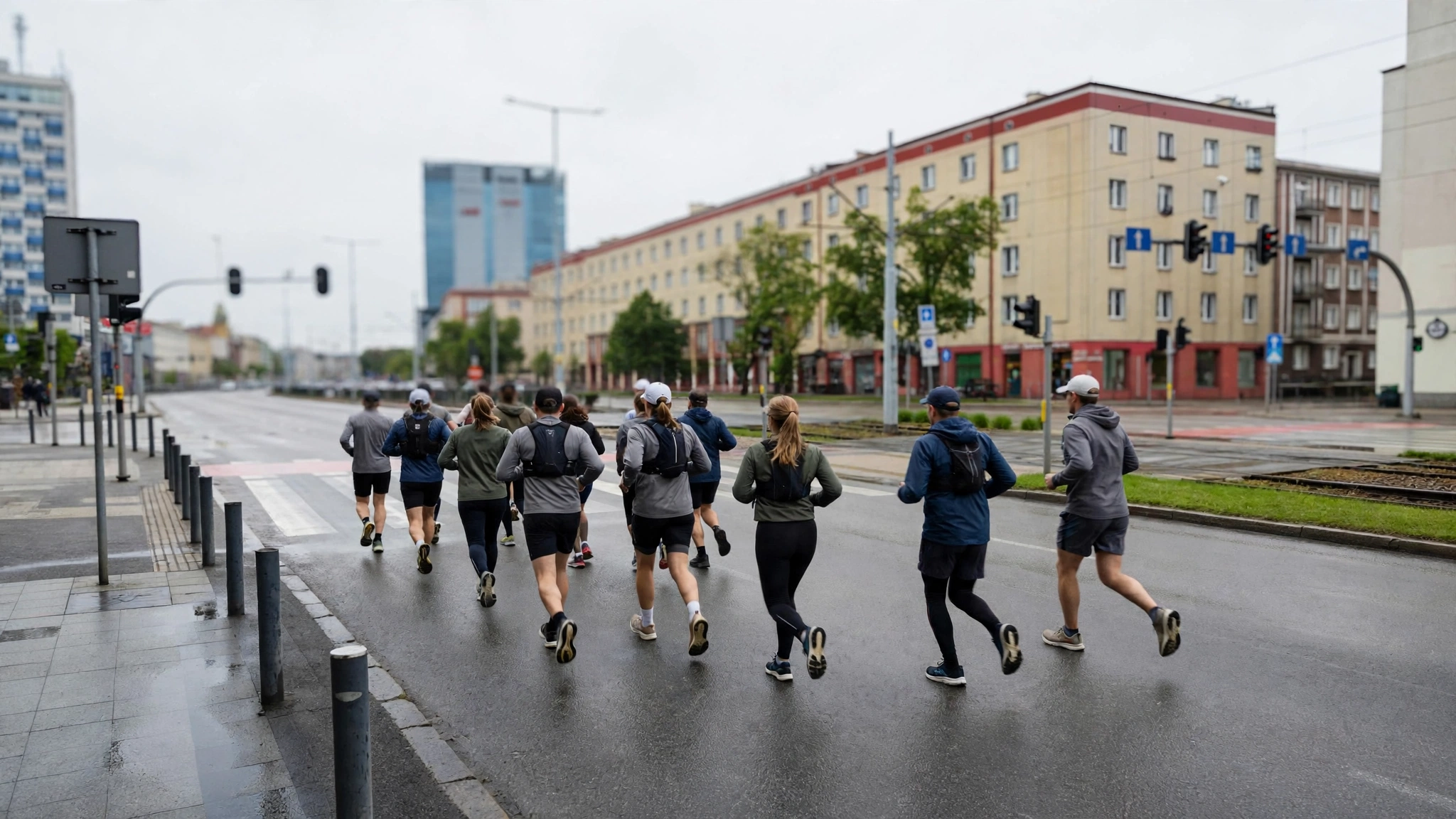 Biegacze na trasie Półmaratonu Gdańsk przebiegają przez Al. Grunwaldzką
