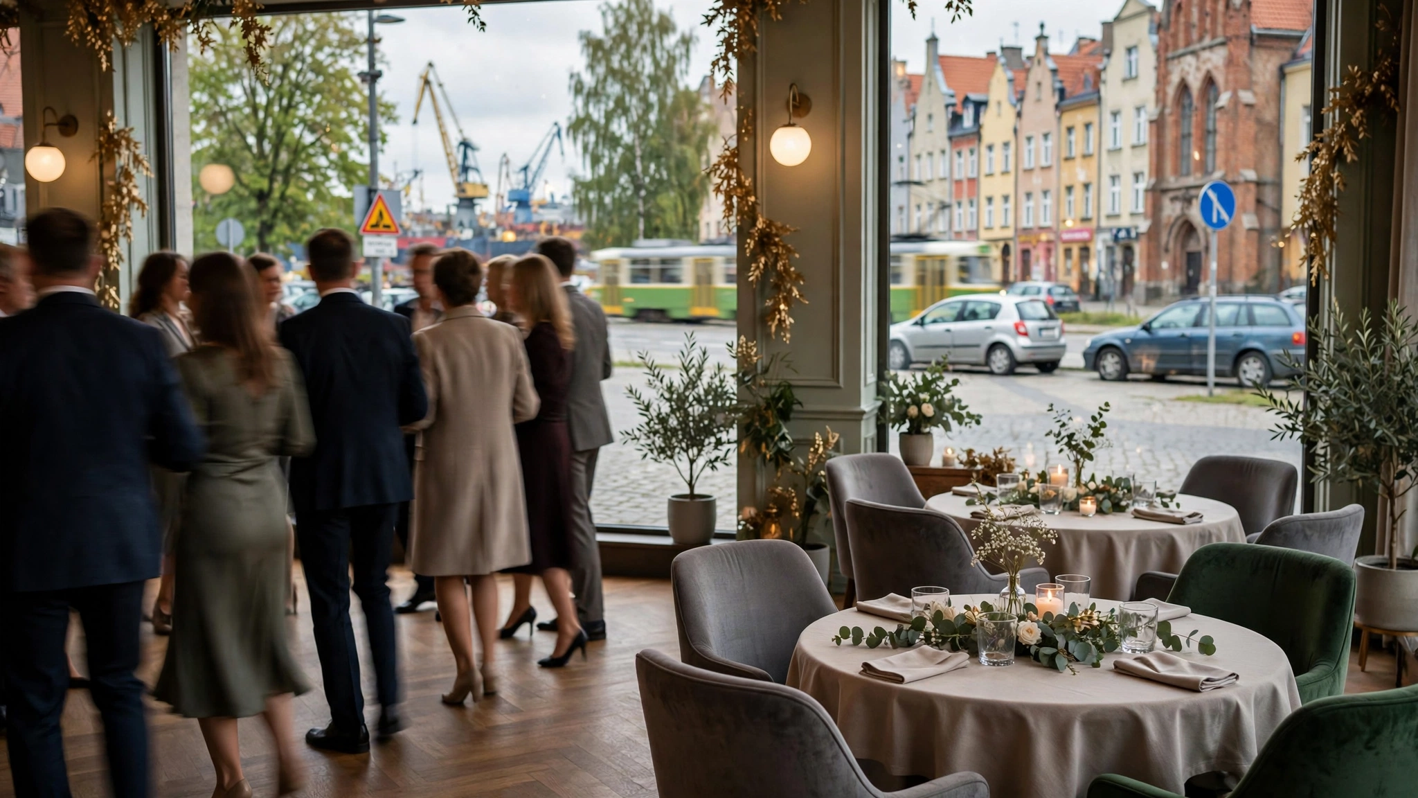 Parkiet restauracji Róża Wiatrów w Gdyni podczas jubileuszu 50-lecia, goście w eleganckich strojach